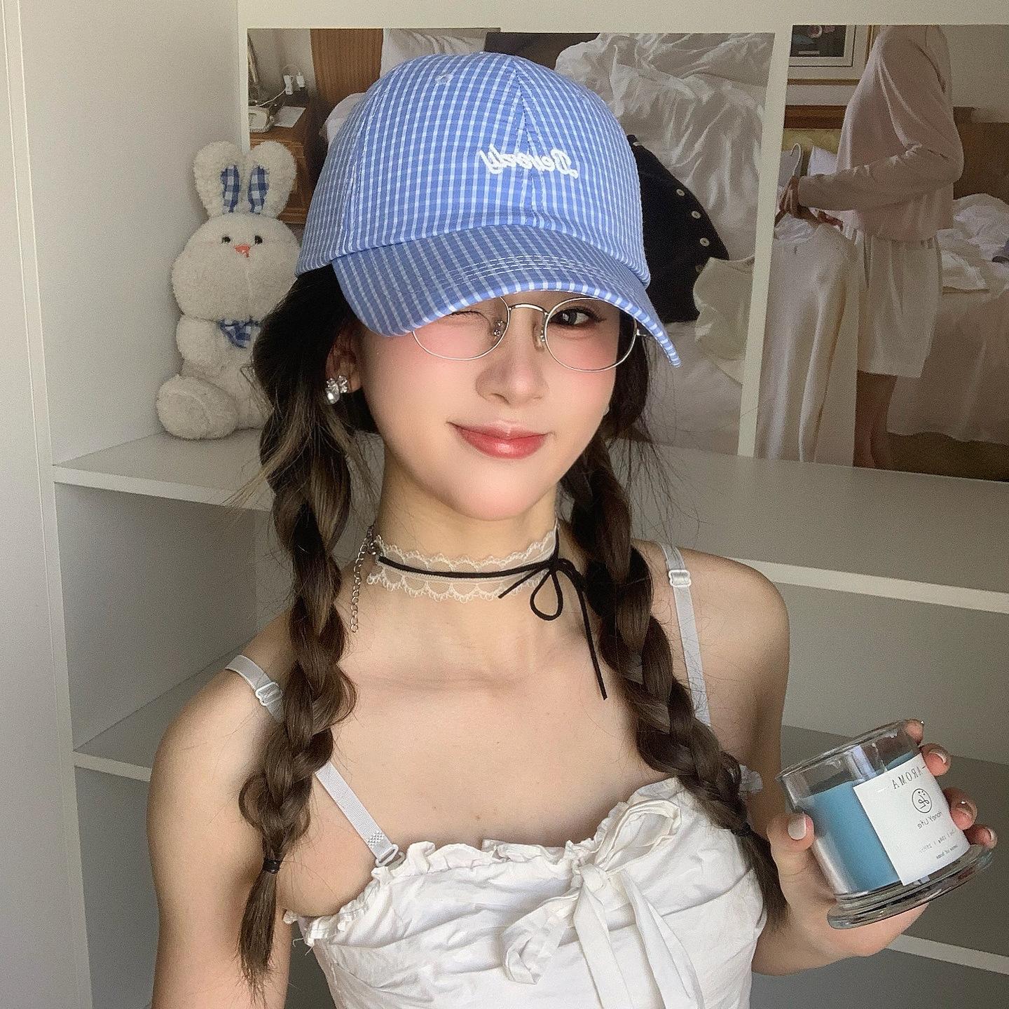 Spring And Summer Plaid Letter Embroidery Cap Men S And Women S Versatile Soft Top Baseball Cap Showing Small Face One size fits all