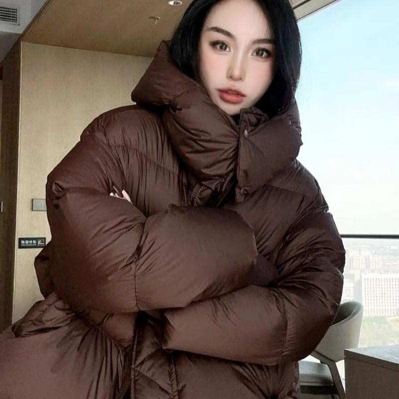 Womens Short Puffer Coat Winter Warm Thick Cotton Jacket Loose Fit Hooded Outerwear Daily Wear
