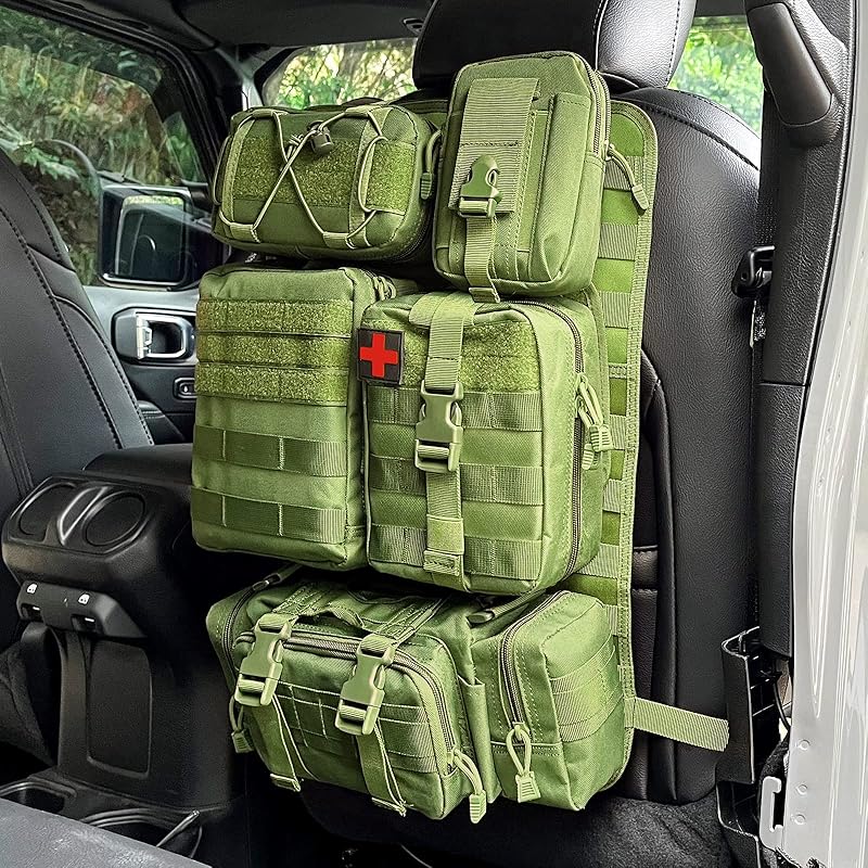 MAIKER Tactical Car Seat Back Organizer, Upgrade Tactical Vehicle Panel Organizer with 5 Detachable Molle Pouch, Universal Fits for Most of Vehicle