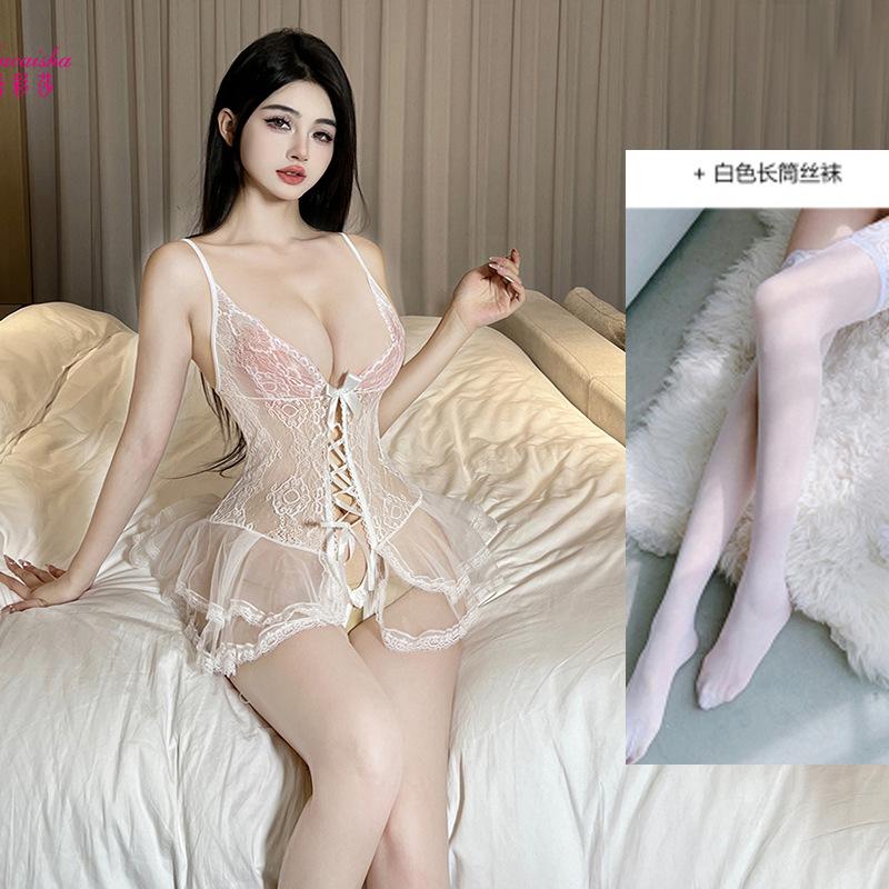 Sexy Lingerie Stepmom Skirt Small Chest Bed Onesie Women's Pure Desire Wind Lace Transparent Pajamas Passionate Temptation