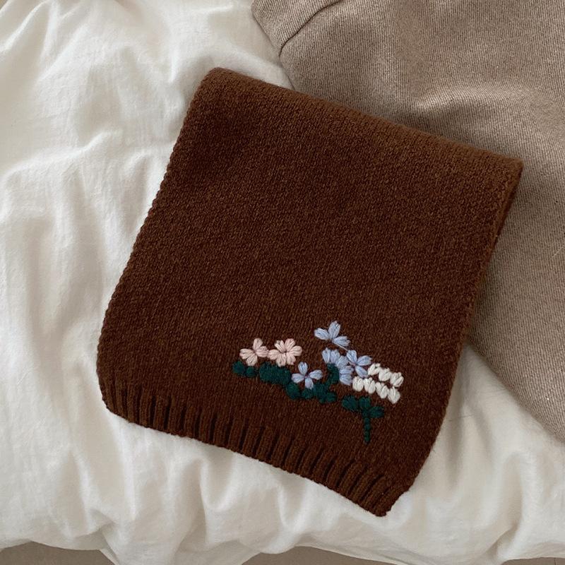 New Autumn and Winter Knitted Scarf with Embroidered Small Flowers Warm Neck Protection Scarf Autumn and Winter Atmosphere Warm Korean Style Scarf
