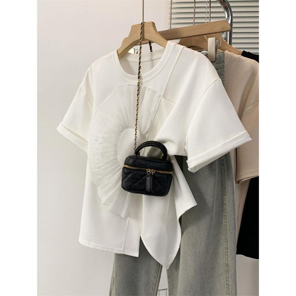 Pure Cotton Short-sleeved T-shirt for Women in Summer Slimming Irregular and Unique Shoulder Top