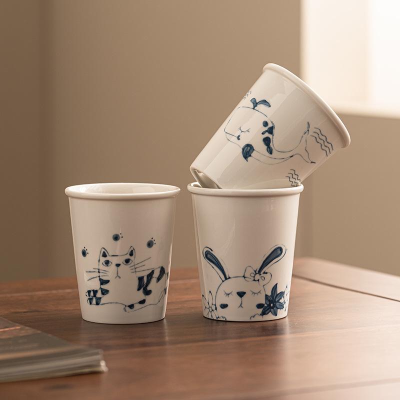 Japanese Blue and White Hand-painted Coffee Cup Creative Coffee Hanging Ear Cup Ceramic Tea Cup Juice Cup Cola Cup Coffee Cup