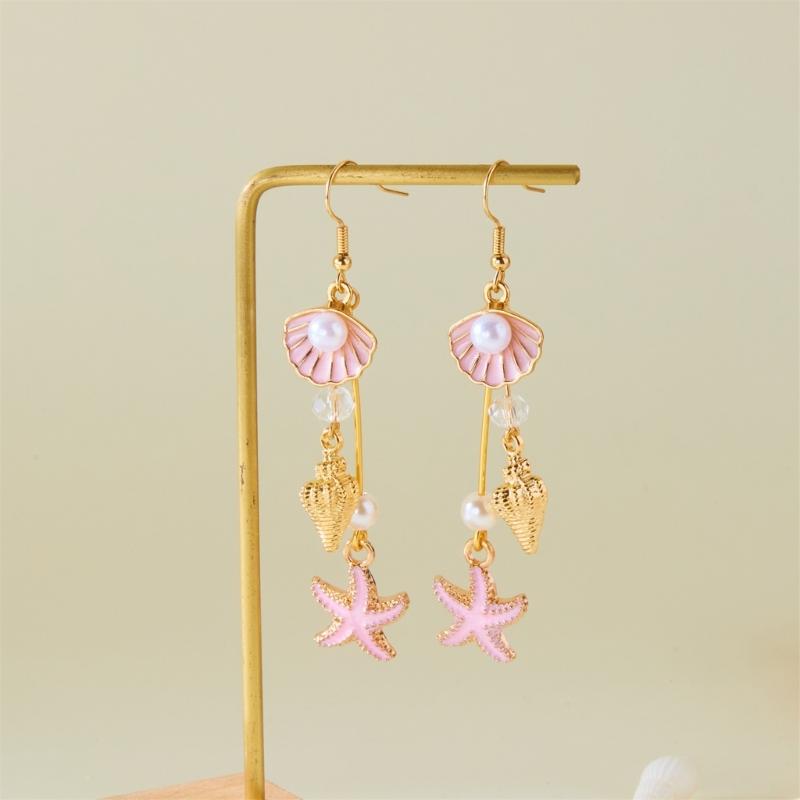 Trendy Oceanics Inspire Earrings Seashells Designs Drop Ear Hook Accessory for Sensitive Skin Casual To Party Wear
