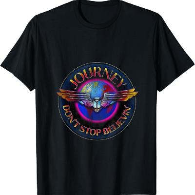 Journey Retro Globe T-Shirt - Unisex, Black, Small, Short Sleeve, Cotton, Classic Fit, Machine Wash