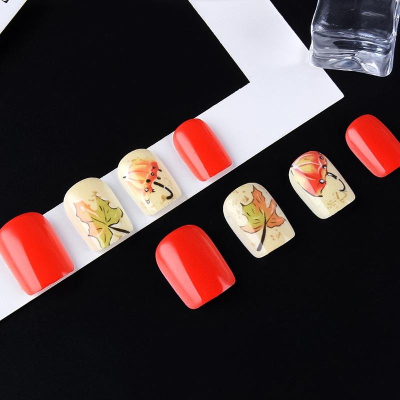 24PCS Elegant Maple Leaf False Nail ABS Build Artificial Nail Easy Application Multiple Sizes For Daily Comfort Wear