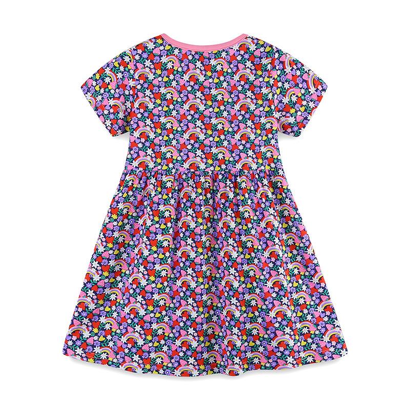 Vestito Estivo per Bambina Stampa Cartoni Animati Moda Manica Corta Gonna Bambina Girocollo Vestito Principessa