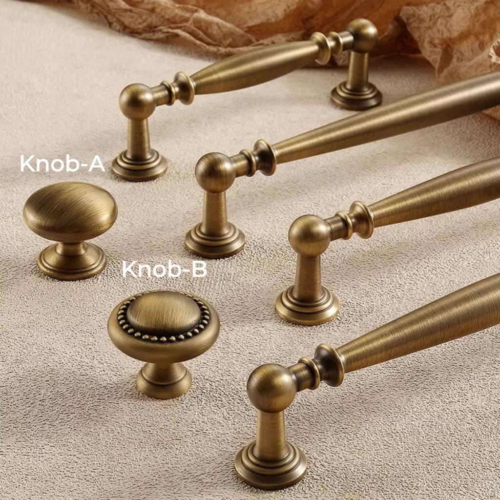 French Mid-Century Brass Cabinet Pull - Antique Bronze Single Hole Handle for American Retro Kitchen & Wardrobe