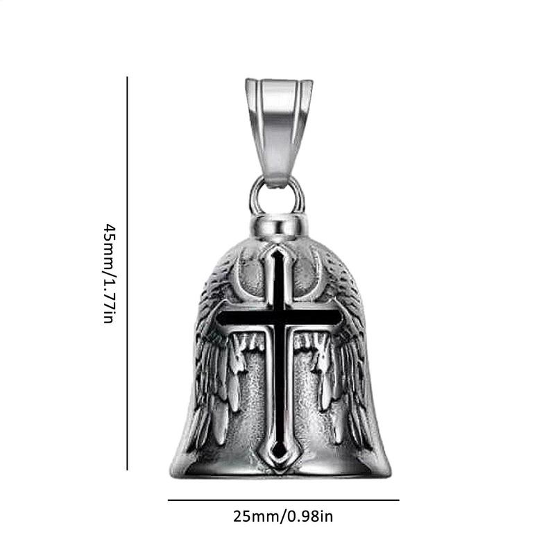 Retro Punk Style Men's Lucky Bell Angel Wing Knight Bell Metal Pendant Motorcycle Riding Protector Bell Accessories Bell