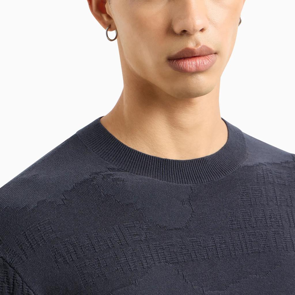 Armani Exchange SS24 Geometric Pattern Loose Fit Round Neck Long Sleeve Knit Sweater Men Sweater Navy-Blue 3DZM6J-ZMQ7Z-55JK