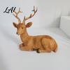 Exquisite Resin Carvings Reindeer Figurine Faux Wood Grain Christmas Deer Statue Retro Home Decor Vintage Tabletop Ornament for Window Display