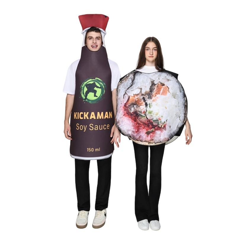 

Унисекс Взрослый Костюм Суши Ролл Соевый Соус для Пар 2 Предмета Туника Хэллоуин Семейный Костюм Еды Один Размер Комплект One Size