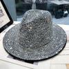 Chapeau femme automne et hiver mode strass élégant chapeau jazz rétro britannique polyvalent chapeau haut en laine incrusté de diamants tendance
