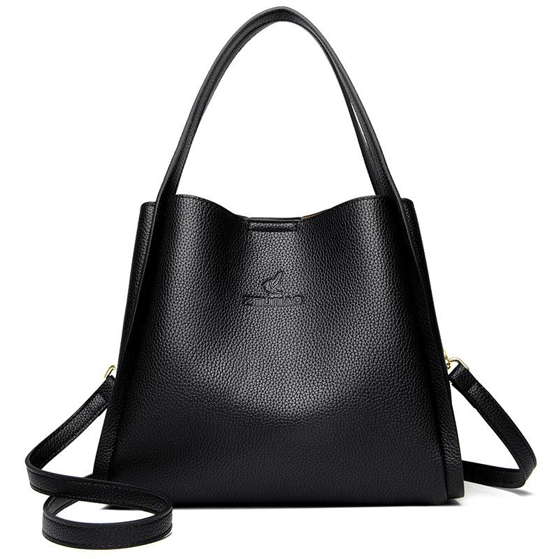 Weiche Leder Damen Tasche Handtasche Tasche Damen Lebensmittelkorb High-End-Umhängetasche Crossbody Atmosphärische und vielseitige Bucket Single Shoulder black