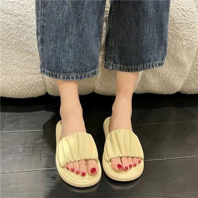 Letnie Nowa Moda Eleganckie Codzienne Damskie Sandały Jednokolorowe Okrągły Nosek Lekkie Płaski Obcas Plisowane Odkryte Palce Klapki NIE:2338