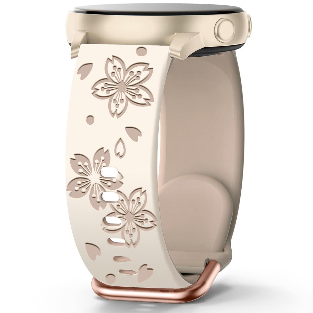 Universal 20mm Width Flower Engraved Watchband For Samsung Galaxy watch 7 6 4 5 Strap Huami Amazfit Active GTS 4 Mini 3 Pro GTR 2e Silicone Bracelet