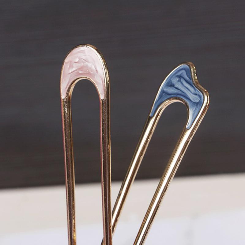 Metal U Shape Hair Stick Women Elegant Shell Enamel Hairpin Female Headwear