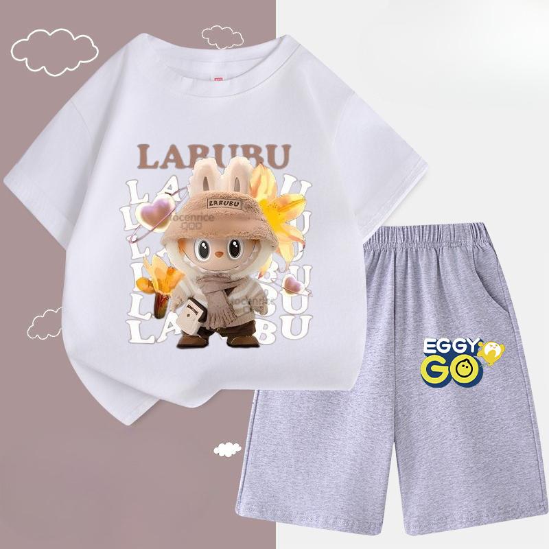 Children's LBB Fashion Casual Short-sleeved Shirt and Shorts Two-piece Set, Summer Loose Sportswear for Boys and Girls