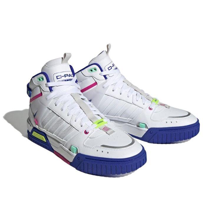 Adidas Neo D-Pad Leather Comfortable Trendy Mid-Top Skate Shoes Unisex Skate Shoes White Blue HQ6556