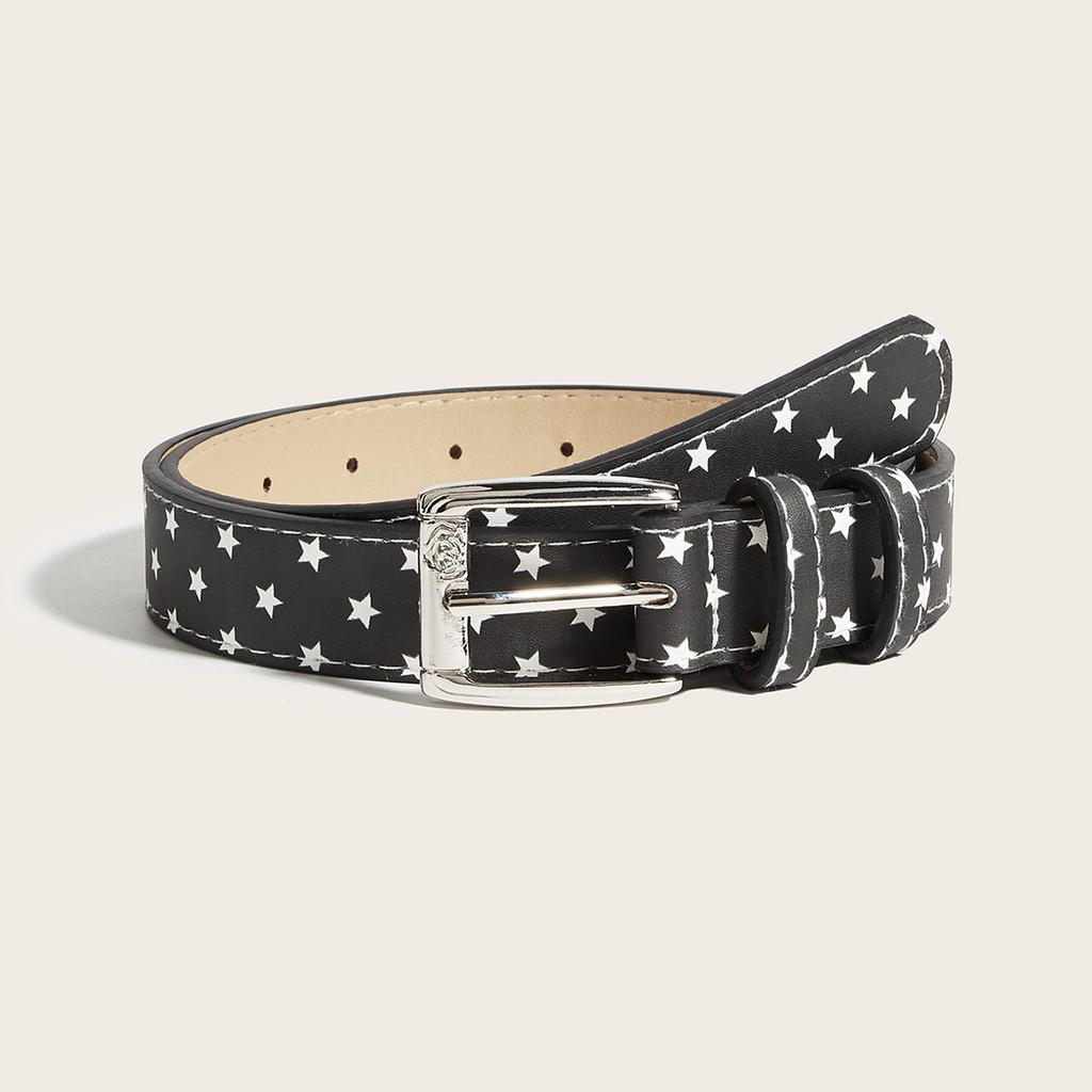 Retro American Style Leather Belt With Star Shaped Print For Daily Fashion