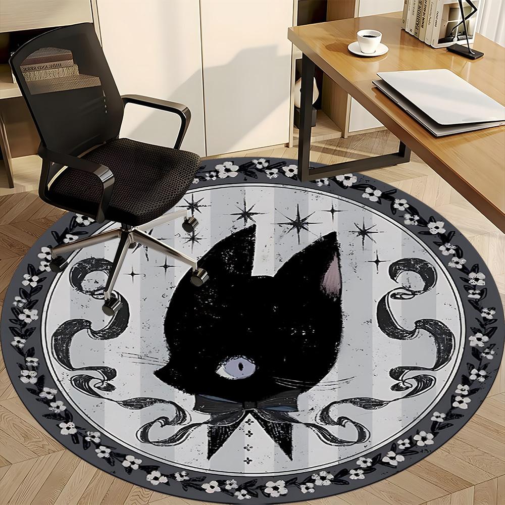1PC Cat Moon Office Round Area Rug, Mat Suitable For Office, Under Office Chairs Bedroom Living Room Home Decor, Room Deco
