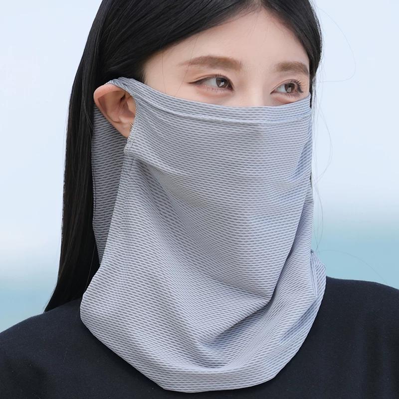 Summer Sun Protection Mask for Men and Women, Full Face and Neck Protection, Integrated Neck Veil, Sports Outdoor Headscarf, Ice Silk Neck Scarf
