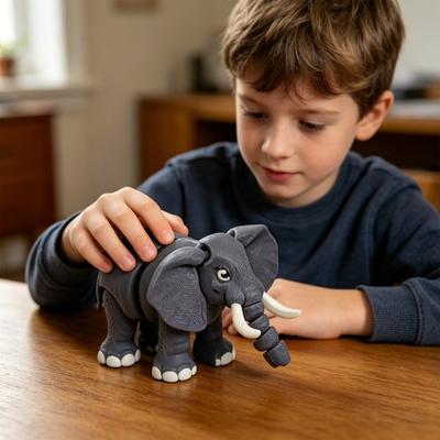 3D Printed Elephant Figurine Movable Joints Simulated Elephant Stress Relief Animal Fidget Toy Home Office Desktop Decoration Ornament