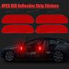 4Pcs Red Reflective Sticker Auto Door Handle Safety Warning Tape Strip Parts