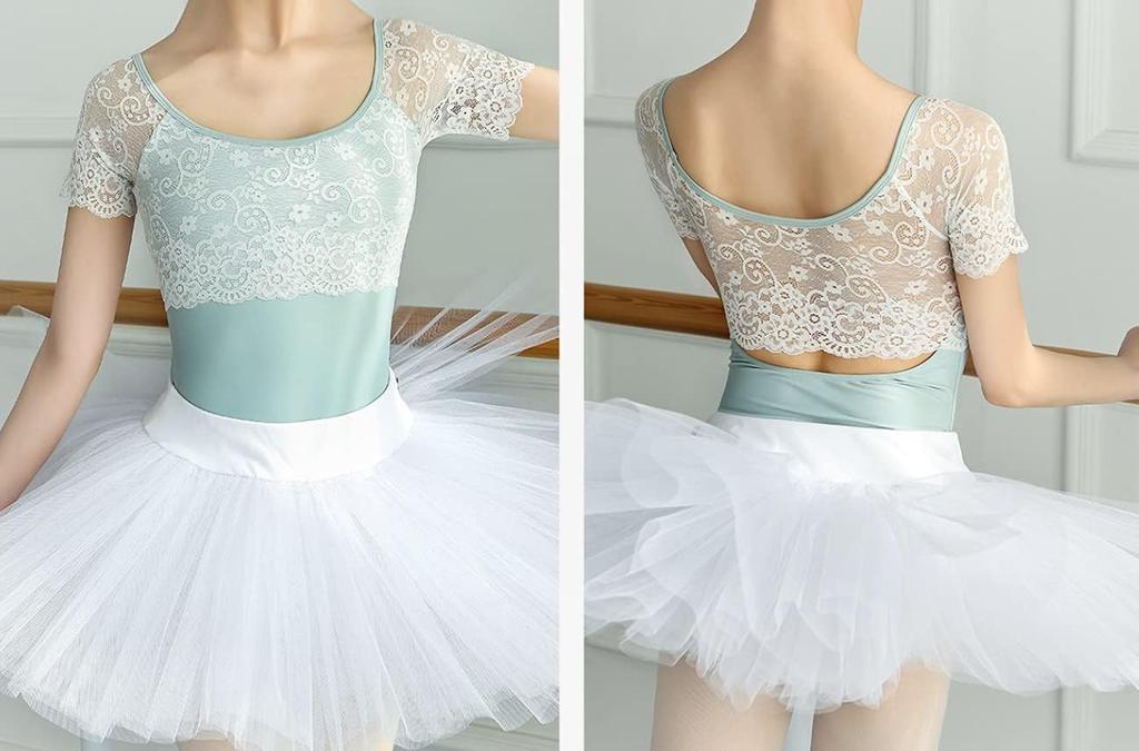 ProDance Lace Ballet Open PLHA005MA Half-Cup Leotard, Back, (Ice Green, L)