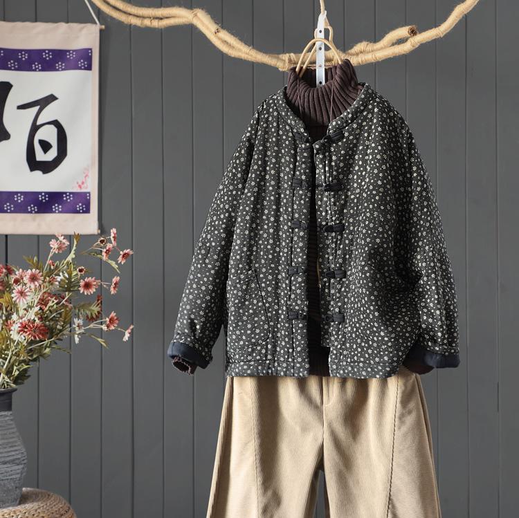 

Осень Зима Женские Хлопковые Стеганые Пальто Женские Винтажный Стиль Цветочный Принт Женские Толстые Утепленные Куртки One Size чёрный