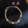 Natural Stone Round Stud Earrings & Necklace Set with Diamond Inlay – Women's Autumn/Winter High-End Jewelry