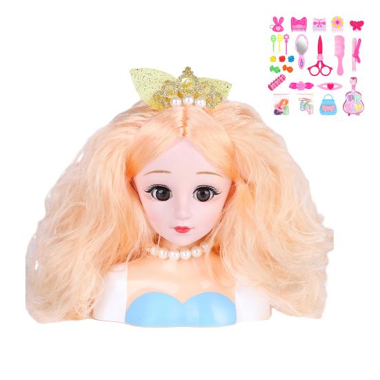 25Pcs Play House Toy Hairdressing Makeup Doll Head Styling Set with Combs Scissors