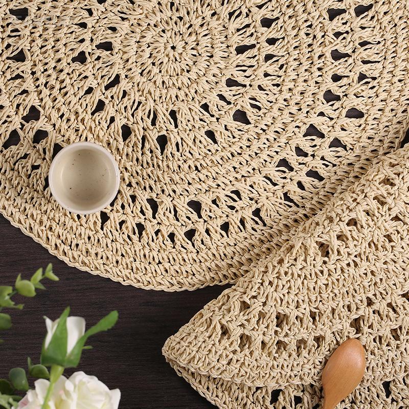 Bohemia Round Woven Placemats for Dining Table Braided Heat Resistant Non-Slip Weave Water Hyacinth Table Mats Table Decoration