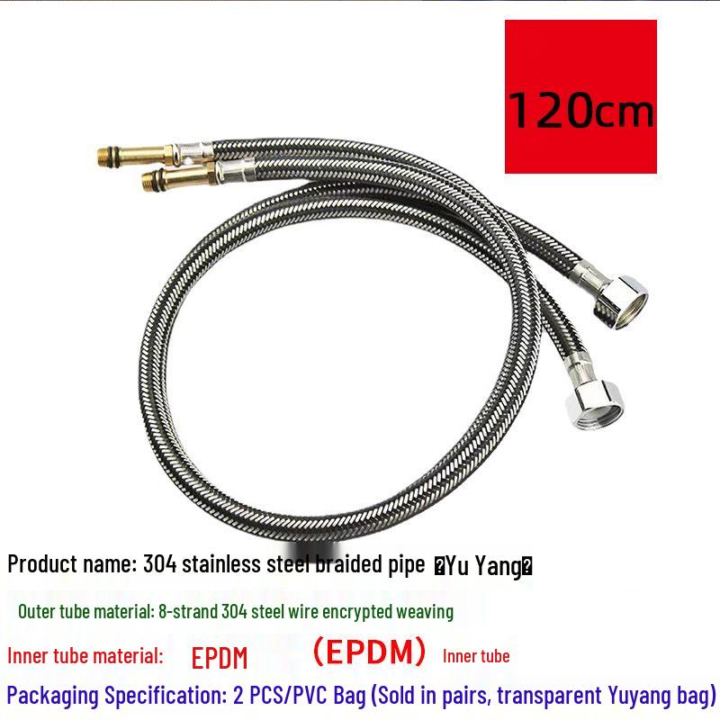 304 Stainless Steel Braided Metal Hose - Pointed End Kitchen Sink Faucet Inlet Pipe for Cold/Hot Water