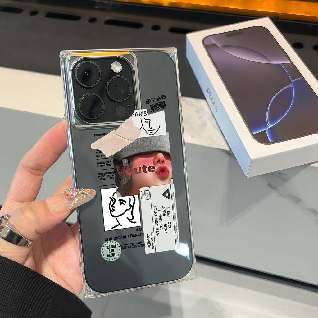 Clear Square Back Tube Case Protection For iPhone 11 13 14 Pro Max 16 ProMax 15 Plus 12 Anti-Oxygen,Pouty Female Emoticon Pattern Casing