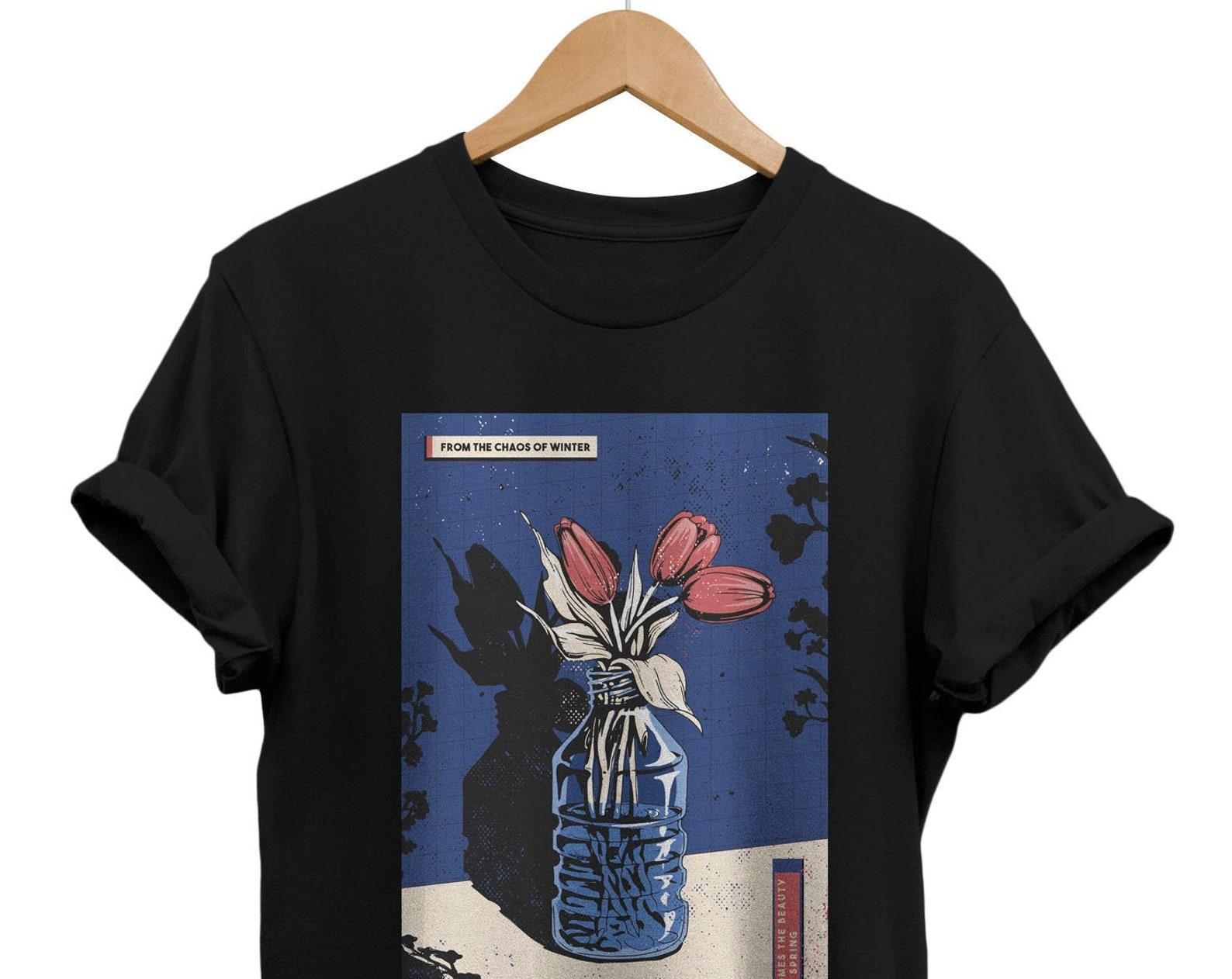 Graphic Flower Bottle Japanese T-Shirt: Edgy Alt Streetwear XL