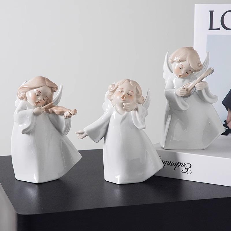 White Ceramic Little Angel Singing Group Ornaments Holiday Home Decor Gifts for Christmas and Other Festivals