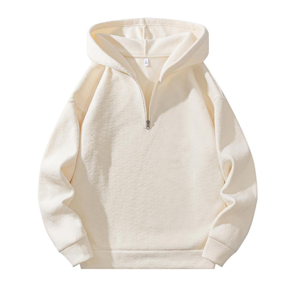 Men's  Fashion  Trendy Half Zipper  Hooded Hood  Pullover  Thickened  Fleece  Texture  Hoodie