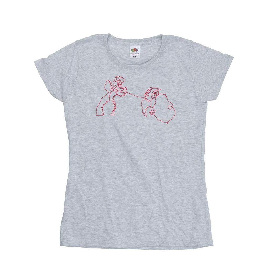 Disney Damen/Damen Lady And The Tramp Spaghetti Outline Baumwoll-T-Shirt