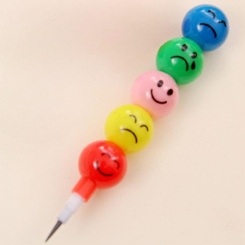 

7 цветов, карандаши с мультяшным принтом лица, милые круглые ручки для граффити, канцелярские принадлежности, подарки для детей, восковой карандаш Pencil style