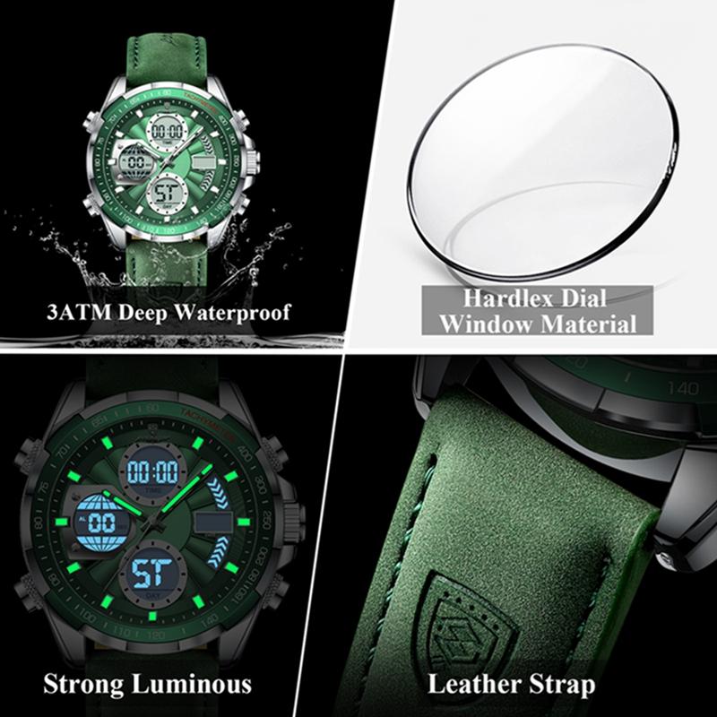 Luxury Men Watch Luminous Week Date Dual Time Display Digital Man Clock Alarm Electronic Men's Quartz Watches