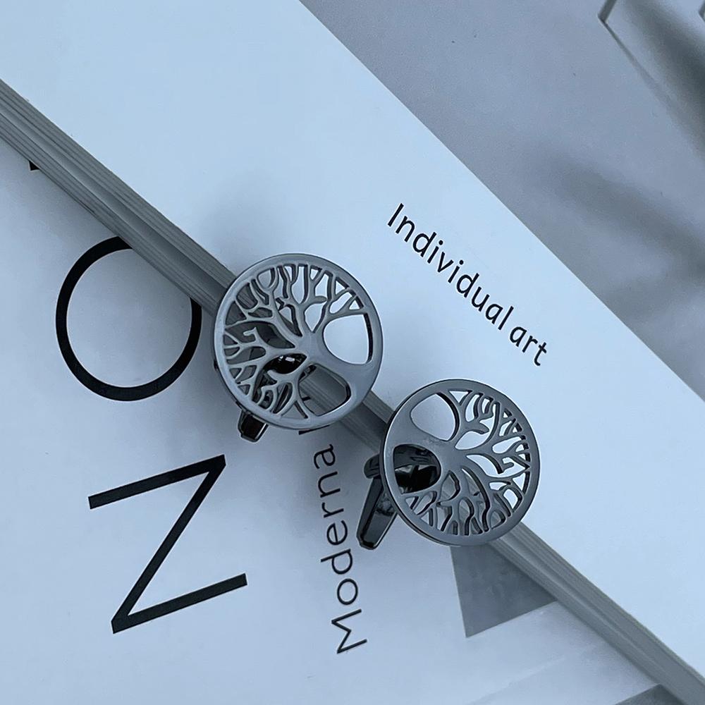 Men's Cufflinks Luxury Round Tree of Life Cuff Links Shirt Cufflinks for Men Fashion Stainless Steel High Quality Birthday Gifts