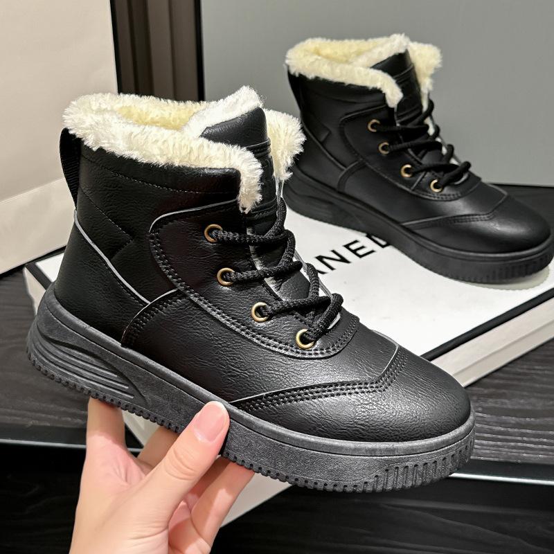 High-top cotton shoes winter new velvet thickened leather Martin boots warm snow boots