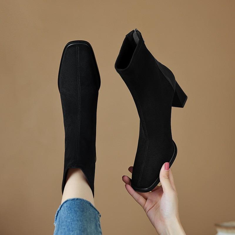 Wysokie Obcasy Damskie Botki 2025 Zima Moda Zamszowe Buty na Obcasie Nowe Kwadratowy Nosek Eleganckie Damskie Botki