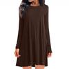 Women's Fashion Casual Solid Round Neck Pullover Loose Long Sleeve Dress