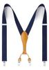 HISDERN Leather Elastic with Navy for Trousers and Work Men's Y-01 Suspenders, 35mm, Adjustable, Belt, Rust-Resistant Clips, Stripe,