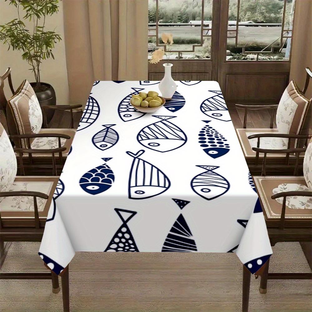 Blue Fish Pattern Rectangle Tablecloth for Table Decor Modern Simple Lines Print Kitchen Dining Table Cloth Holiday Party Decor