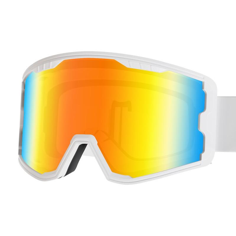 Double-Layer Anti-Fog Ski Goggles Adults With Wide Field Of View PC Lens -Compatible Snowboarding Mountaineering Eyewear White Frame Red Lens