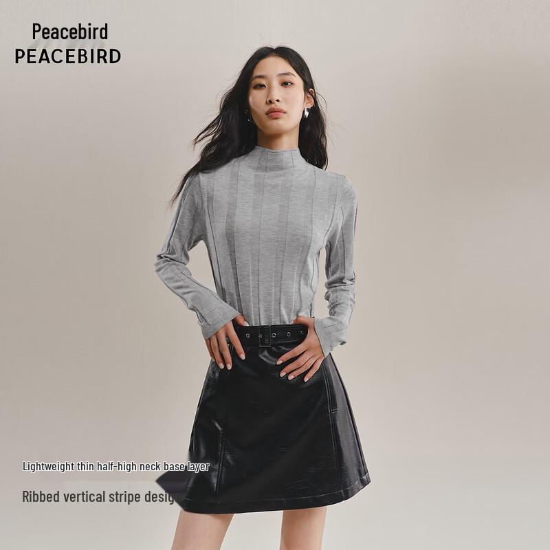 

Peacebird Women s Vertical Stripe Semi-High Neck Knit Sweater M