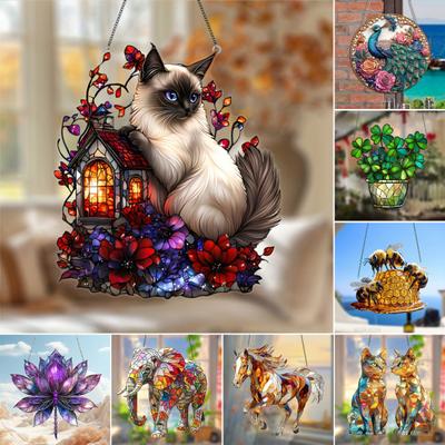 Animal Sun Catcher Hanging Acrylic Cat Suncatcher Multicolor Patterned Animal Sun Catcher for Home Windows Balcony Garden Decor